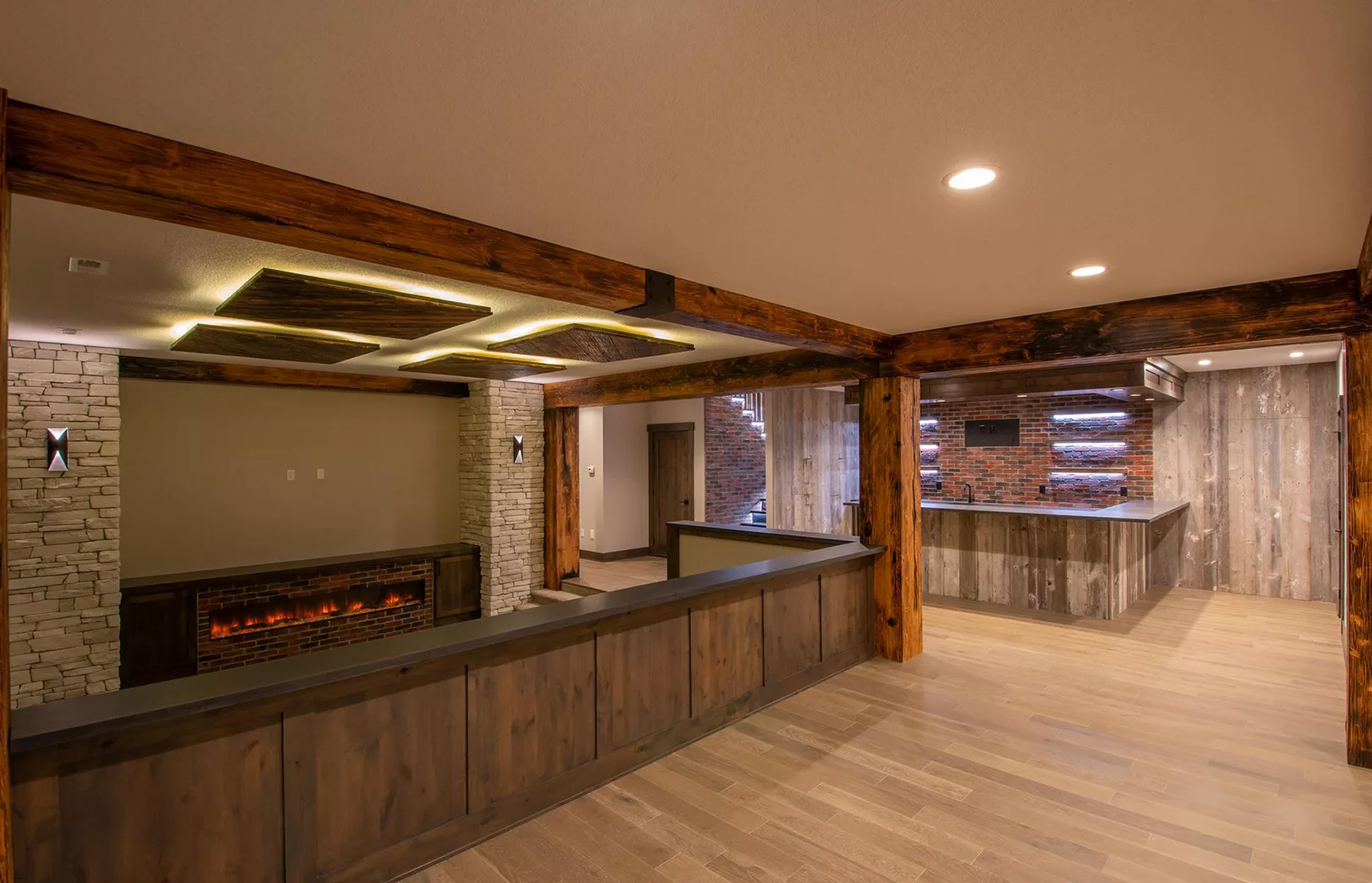 living area with fireplace and bar